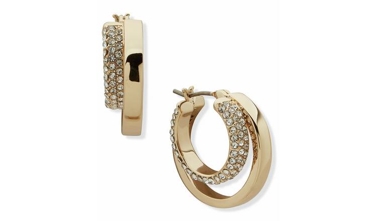 DKNY Gold Tone Pave Split Hoop Earrings