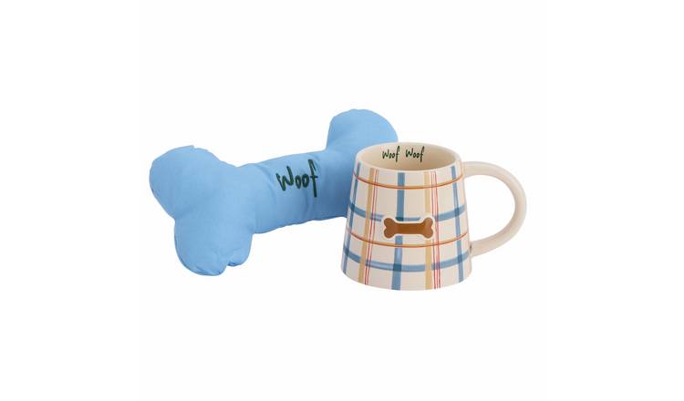 Argos Home Printed Tartan Mug and Matching Dog Bone Toy