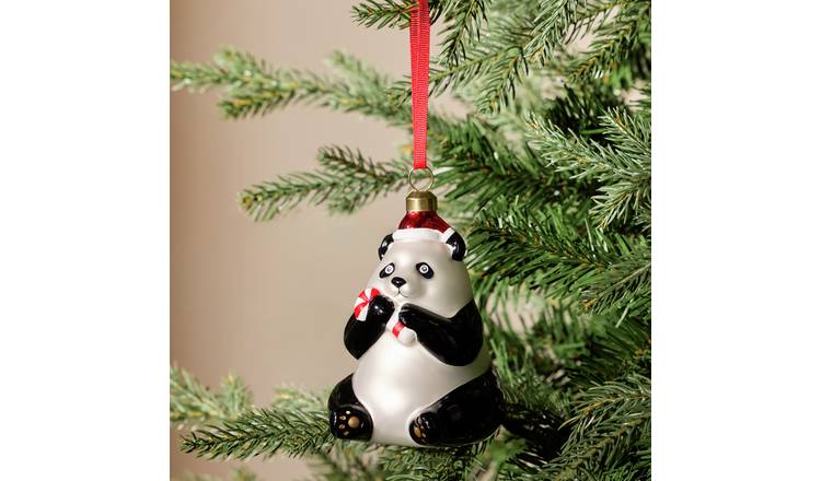 Argos Home Glass Panda Hanging Christmas Ornament
