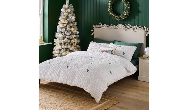 Argos Home Embroidered Holly White Bedding Set - Single