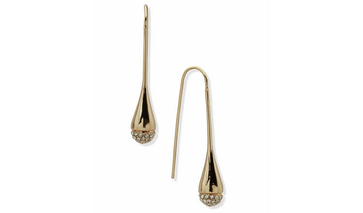 DKNY Gold Tone Pave Threader Drop Earrings