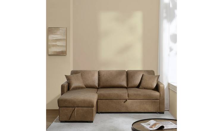 Habitat Reagan Faux Leather Left Hand Chaise Storage Sofa Bed - Tan
