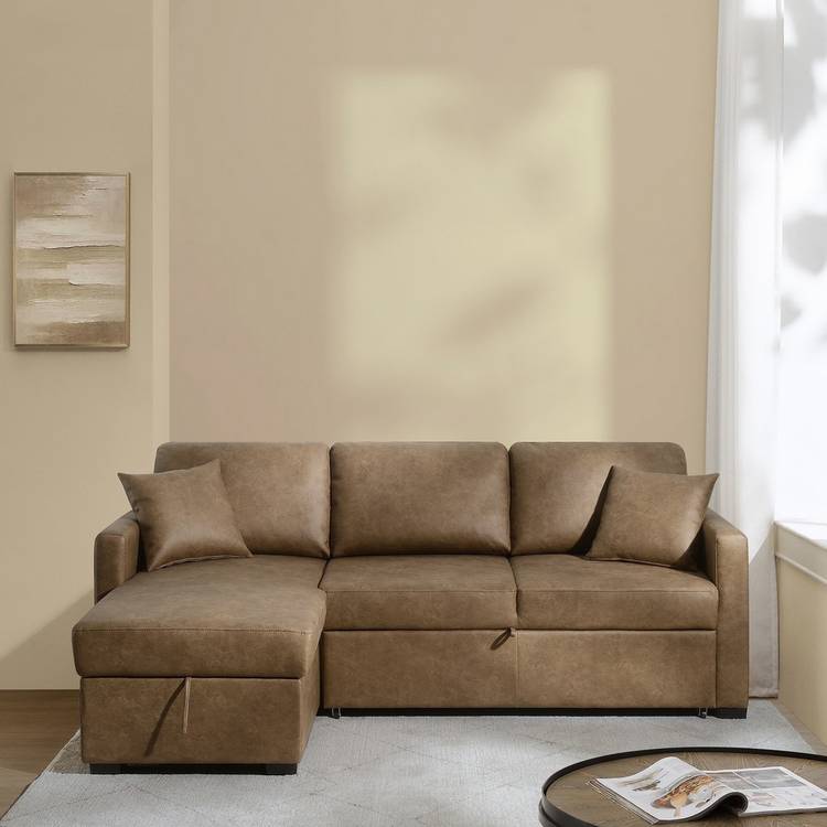 Habitat Reagan Faux Leather Left Hand Chaise Storage Sofa Bed - Tan 0