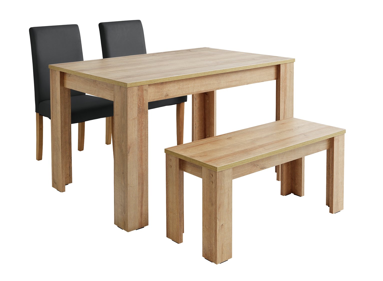 Argos Home Miami Oak Effect Table, Bench & 2 Black Chairs