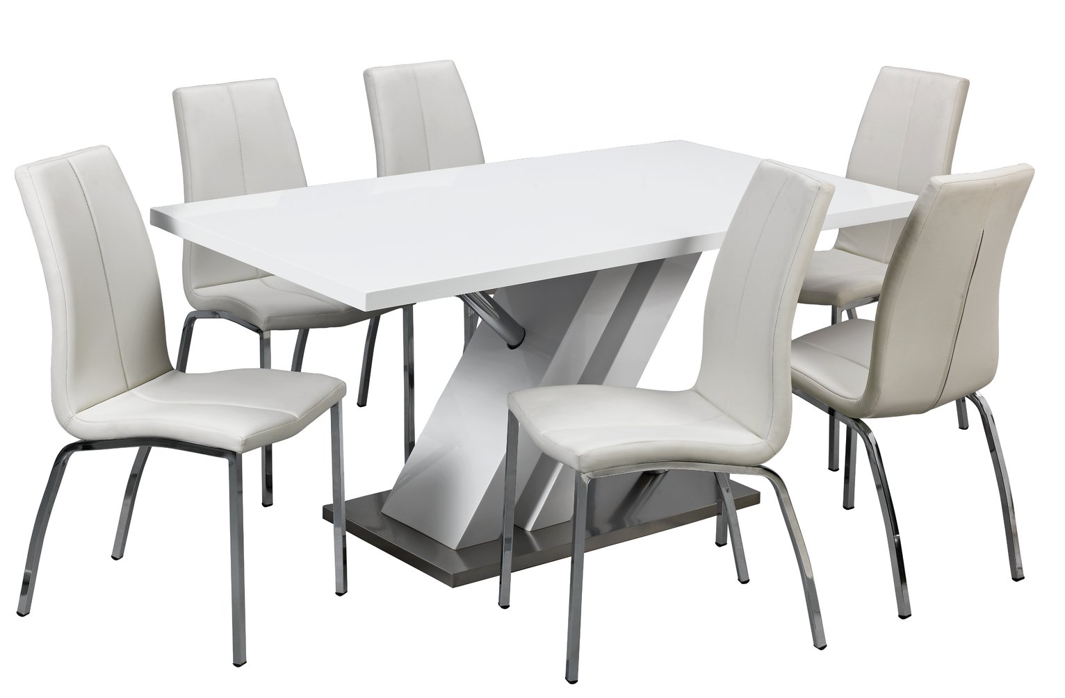 Argos Home Belvoir White Gloss Dining Table & 6 White Chairs