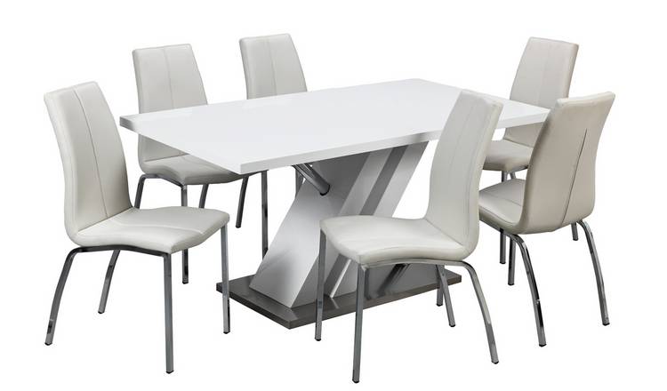 Buy Argos Home Belvoir White Gloss Dining Table 6 White Chairs