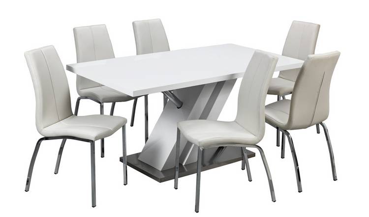 Buy Argos Home Belvoir White Gloss Dining Table 6 White Chairs Dining Table And Chair Sets Argos