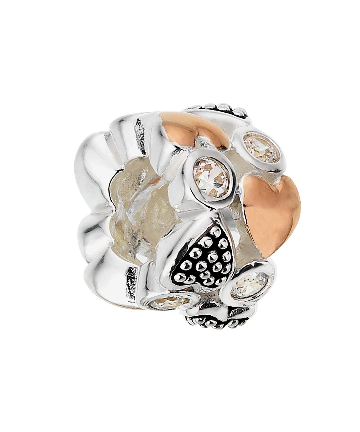 Moon & Back Sterling Silver Two Tone CZ Hearts Bead