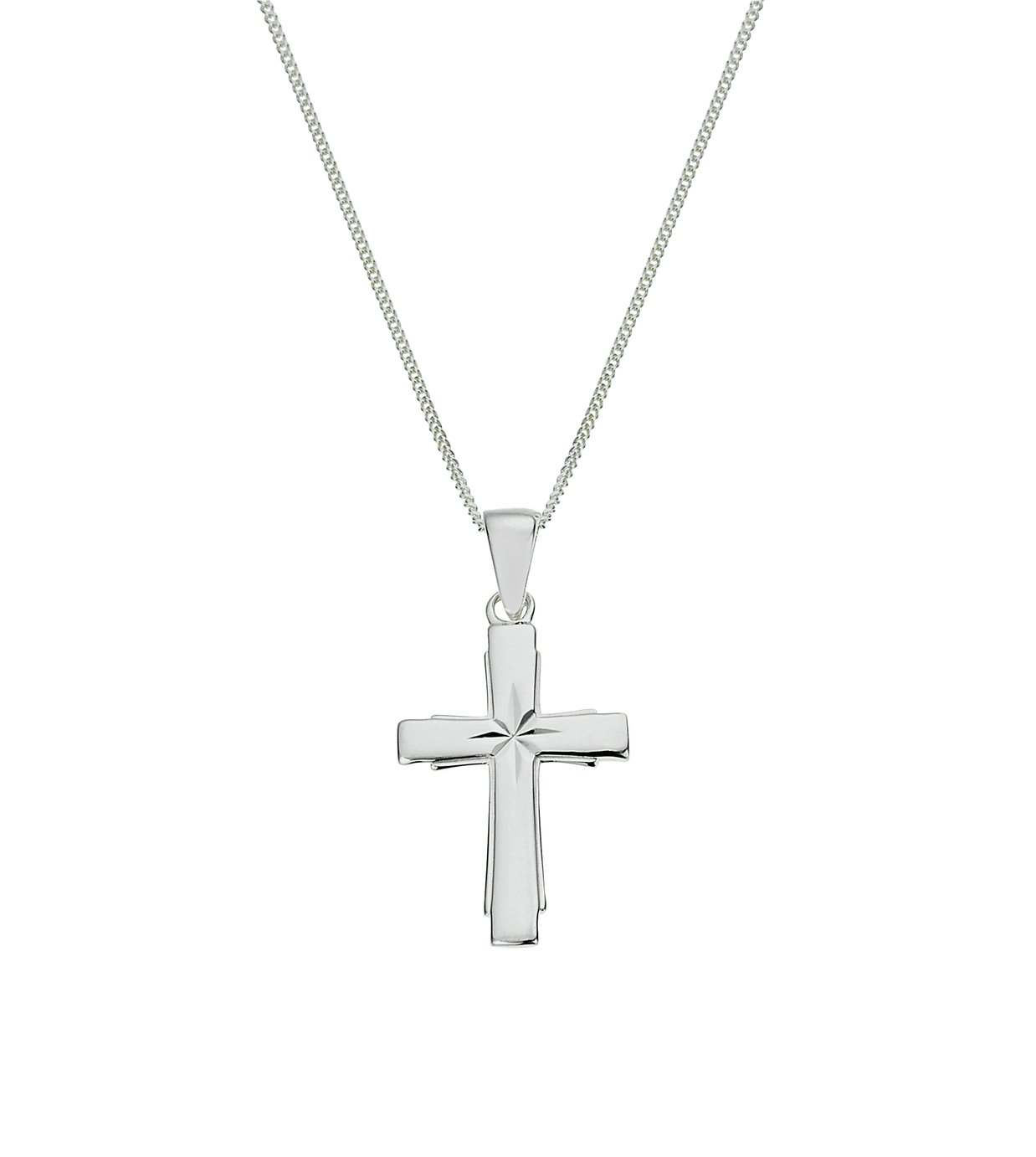 Revere Silver Cross Diamond Cut Pendant 18 Inch Necklace