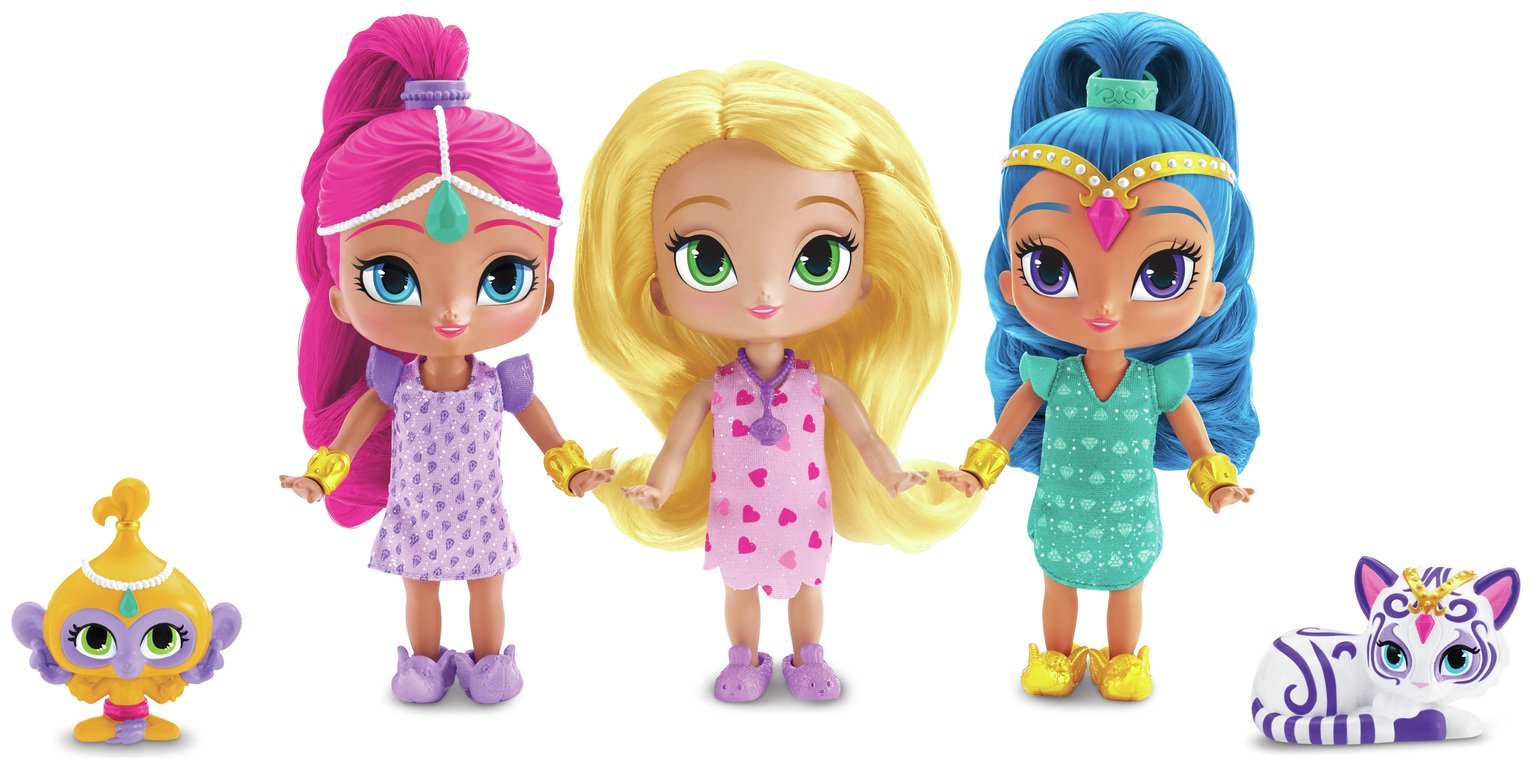 shimmer and shine sleepover triple doll set