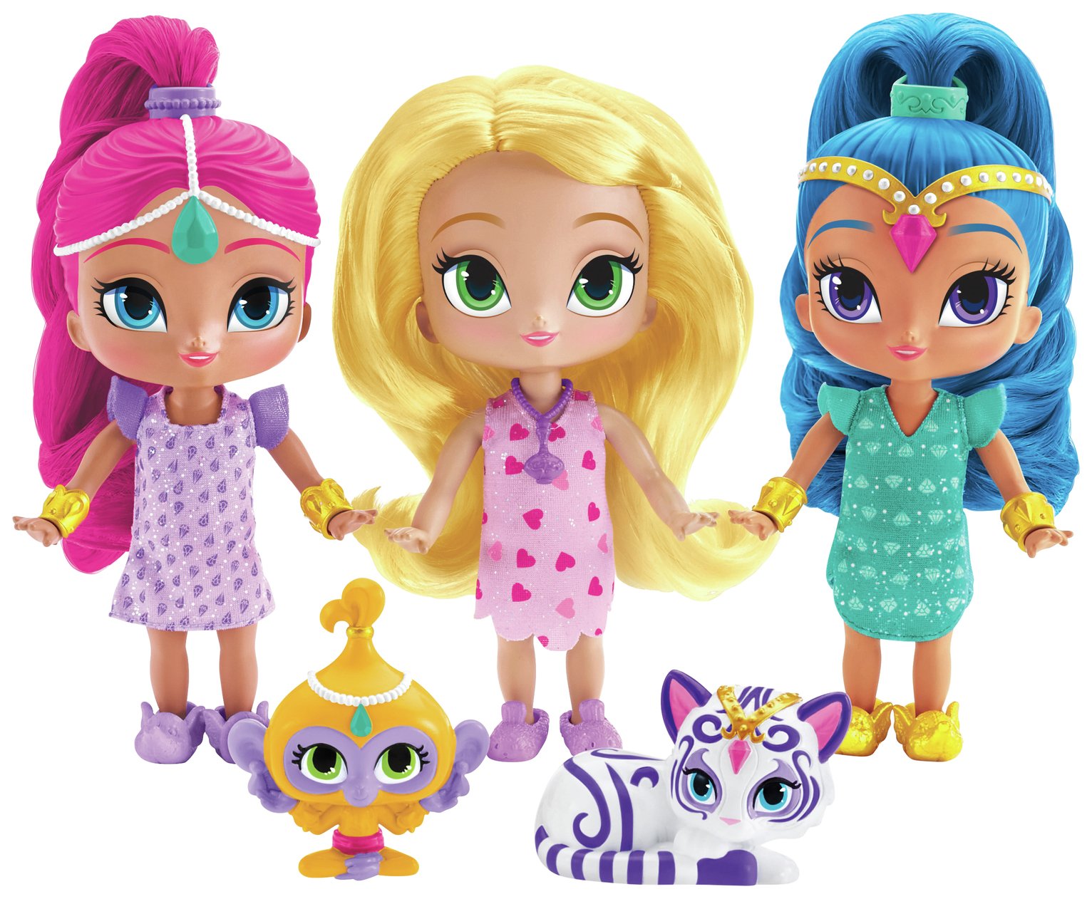 shimmer and shine sleepover triple doll set