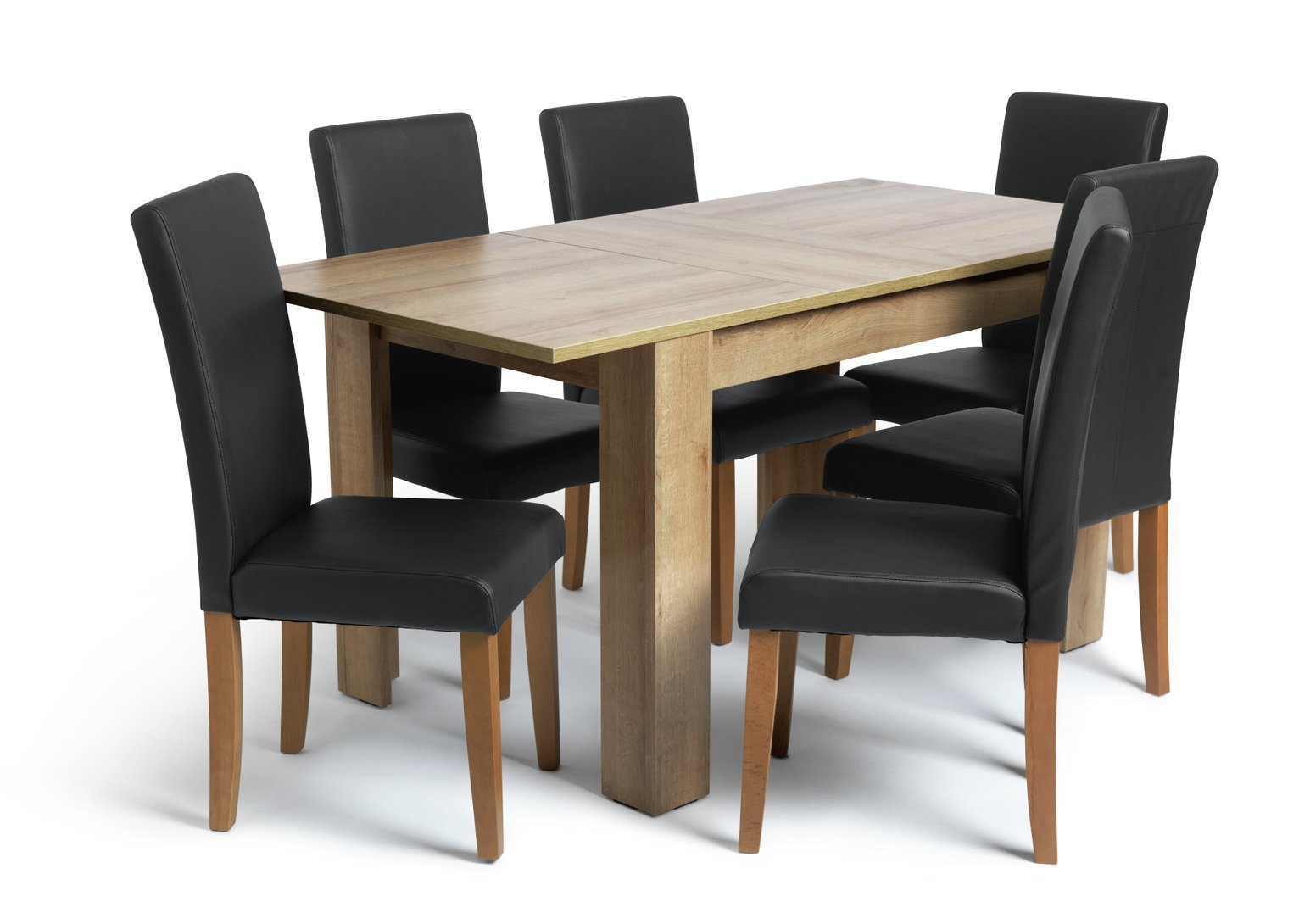 Argos Home Miami Oak Effect Extending Table & 6 Black Chairs
