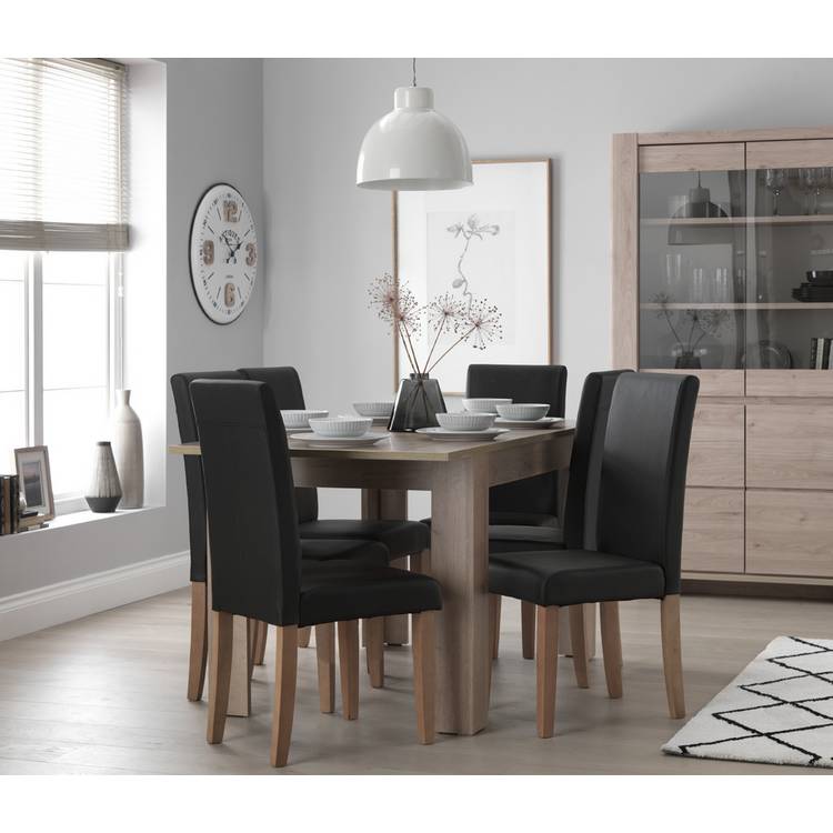 Argos Home Miami Extend Oak Dining Table & 6 Black Chairs 0