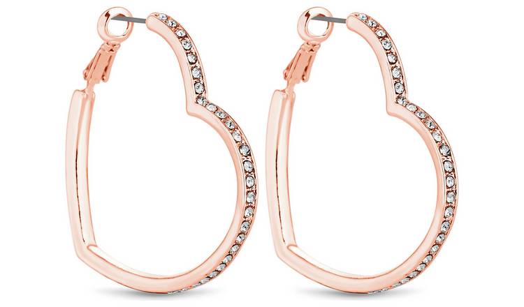 Rose gold heart hoop earrings sale