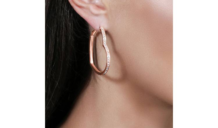 Rose gold heart hoop earrings sale