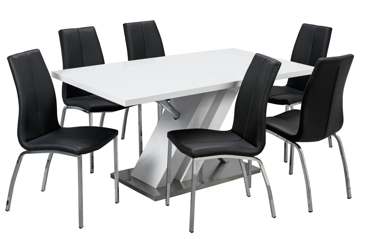Argos Home Belvoir White Gloss Dining Table & 6 Black Chairs