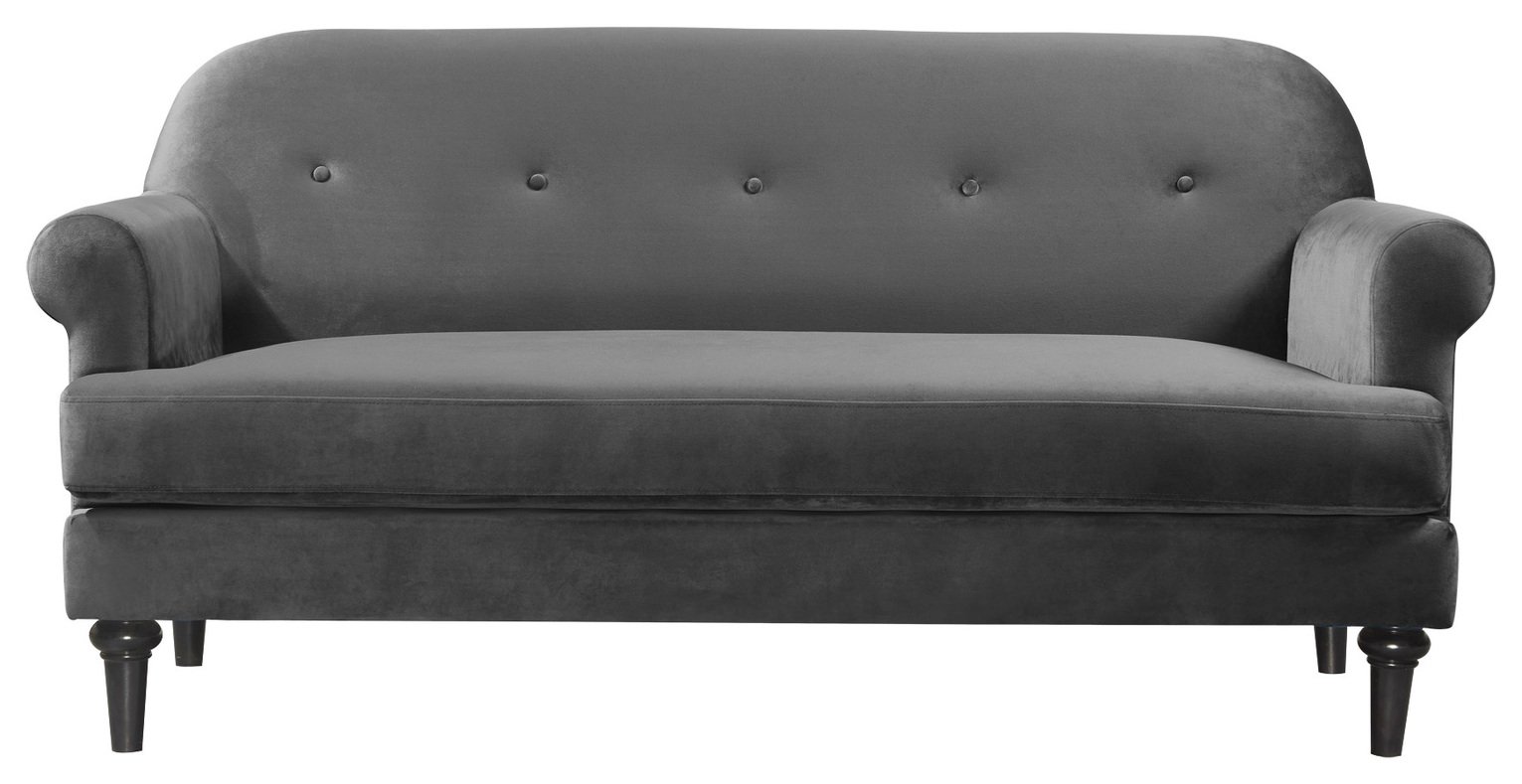 Argos Home Whitney 3 Seater Velvet Sofa - Charcoal