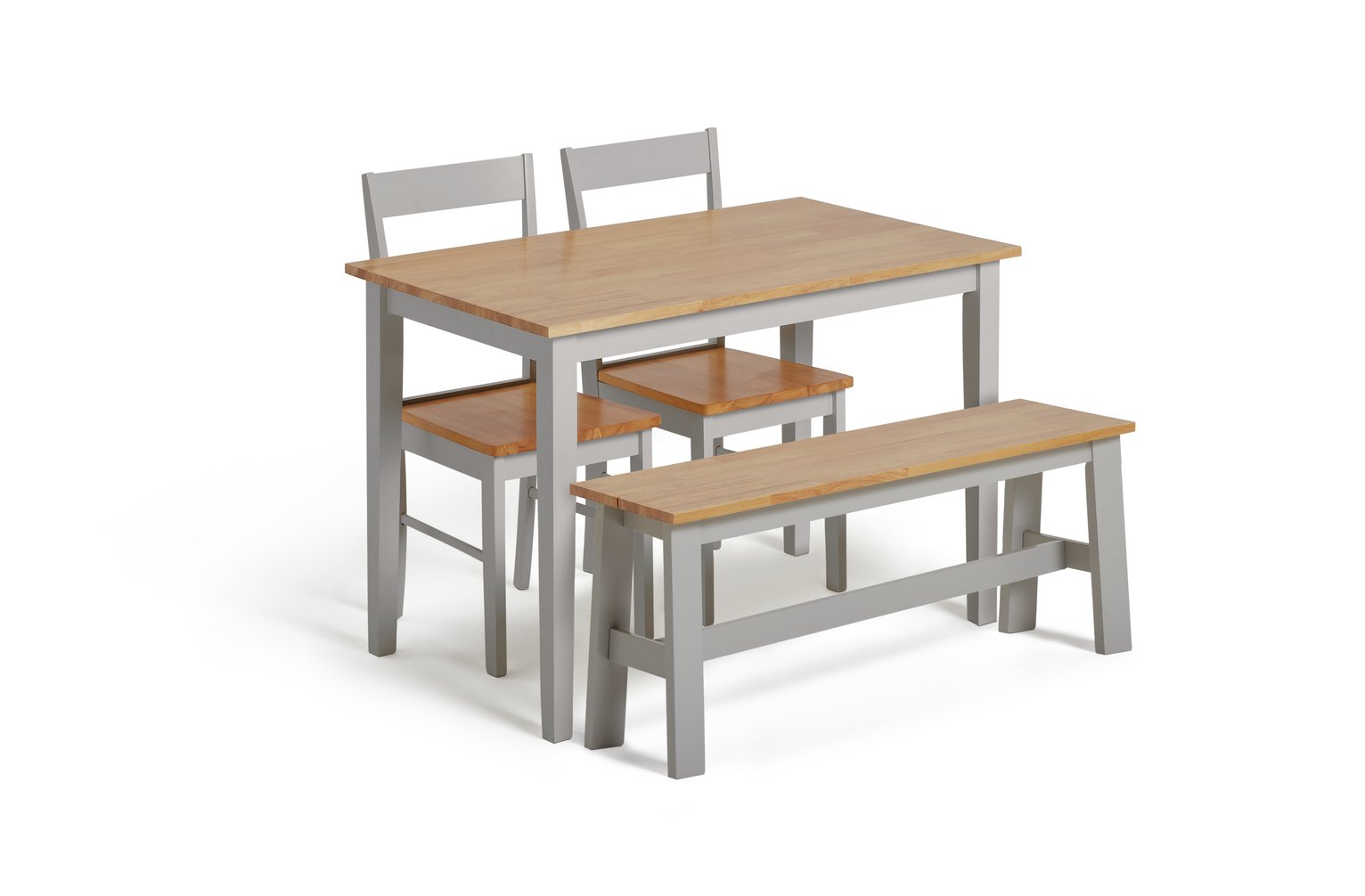 Habitat Chicago Solid Wood Table, Bench & 2 Grey Chairs