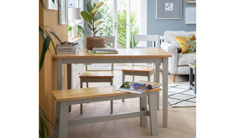 Argos Home Chicago Grey Dining Table, Bench & 2 Grey Chairs