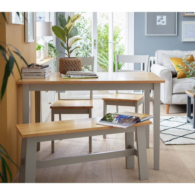 Argos Home Chicago Grey Dining Table, Bench & 2 Grey Chairs 0