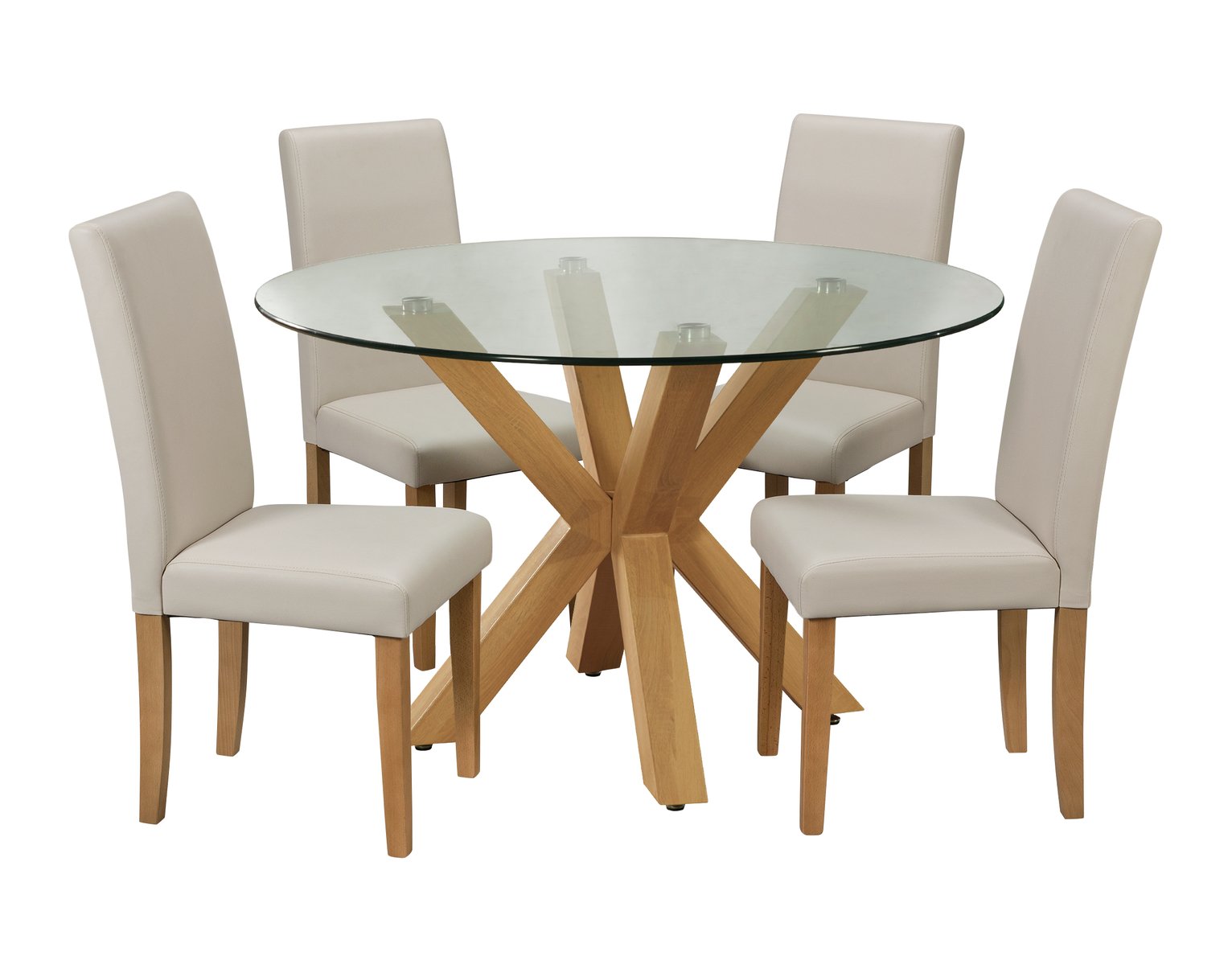 Argos Home Alden Glass Dining Table & 4 Cream Chairs