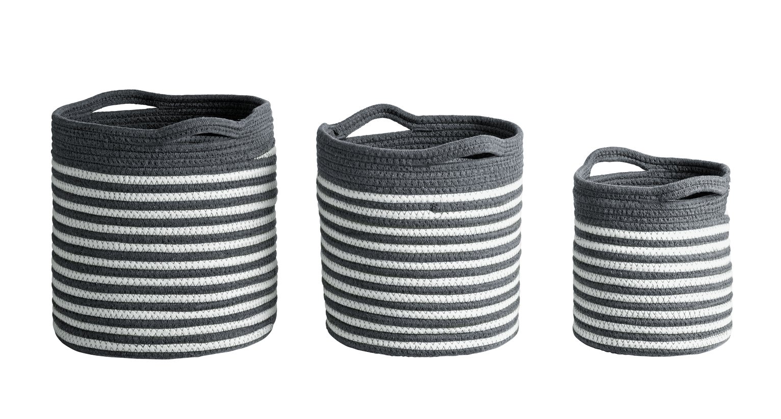 Argos Home Set of 3 Rope Storage Baskets - Grey and White