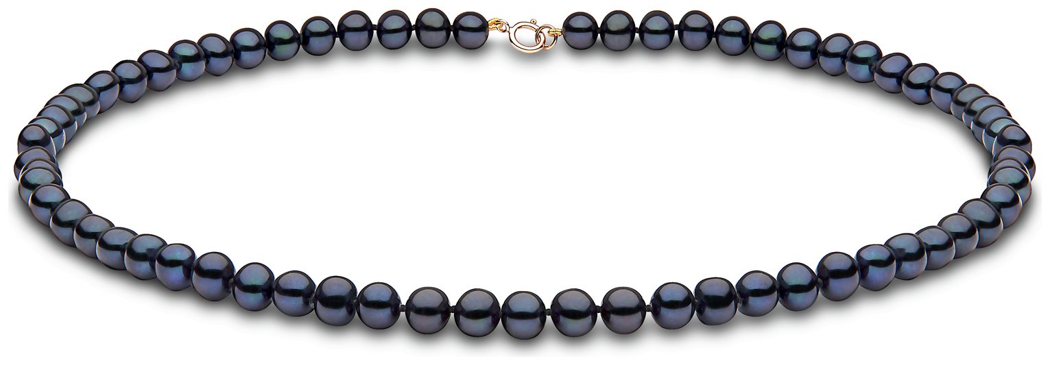 Revere 9ct Gold Black Cultured Freshwater Pearl Necklace