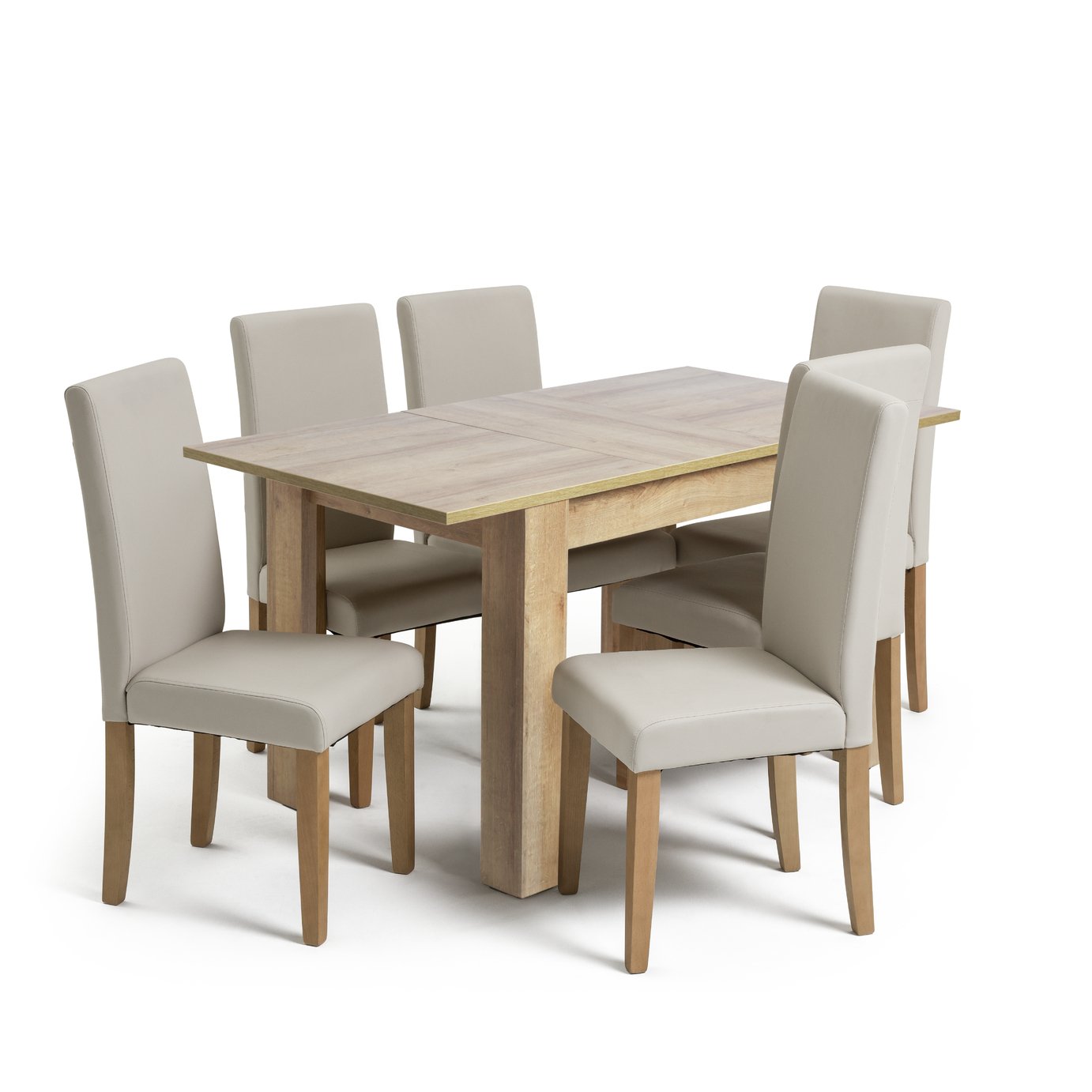 Argos Home Miami Oak Effect Extending Table & 6 Cream Chairs