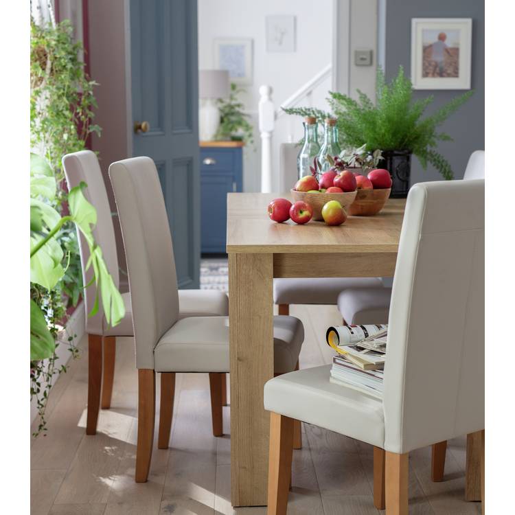 Argos Home Miami Extending Oak Dining Table & 6 Cream Chairs 0