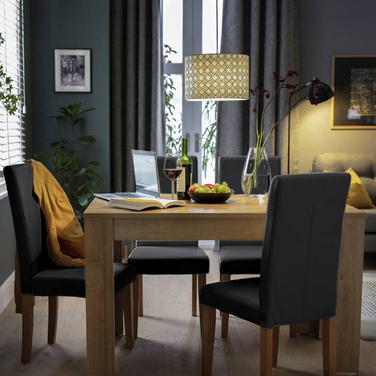 Argos Home Miami Oak Dining Table & 4 Black Chairs 0
