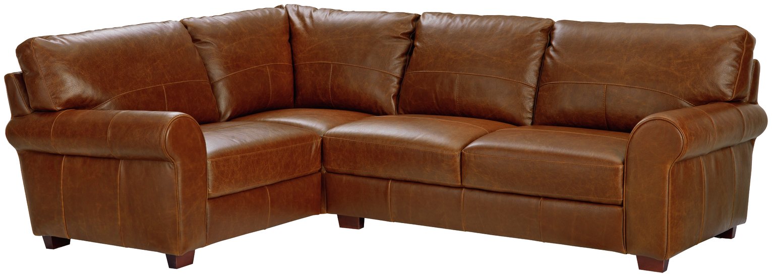 Argos Home Salisbury Left Corner Leather Sofa - Tan