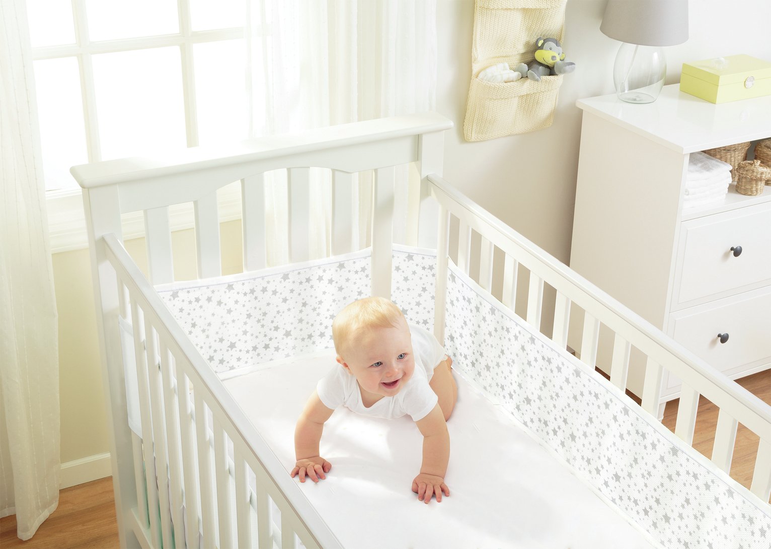 BreathableBaby 4 Sided Twinkle Twinkle Grey Cot Liner