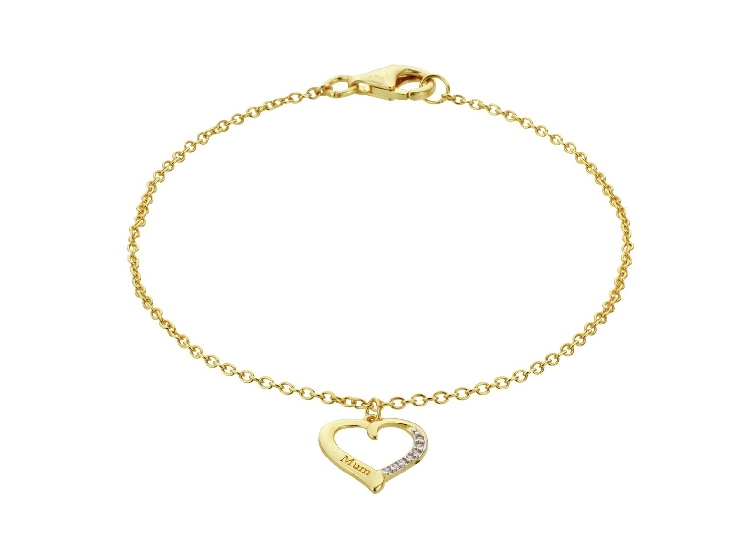 Moon & Back 9ct Gold Plated Silver CZ Mum Heart Bracelet