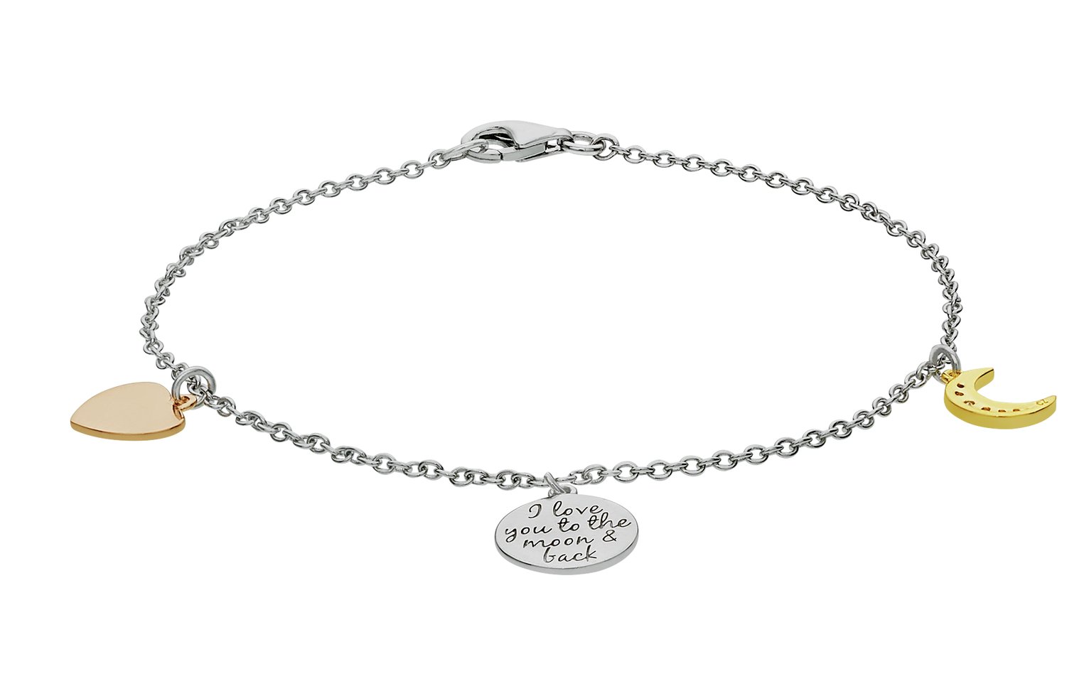 Moon & Back Silver & Gold Plated Silver CZ Message Bracelet