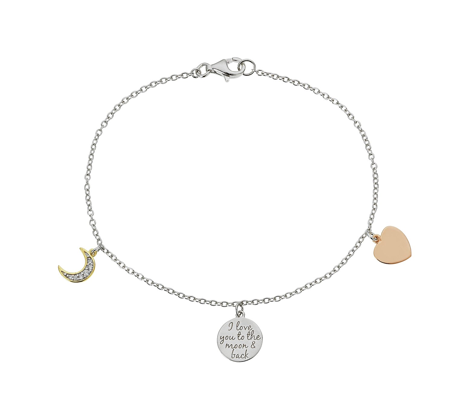 Moon & Back Silver & Gold Plated Silver CZ Message Bracelet Review