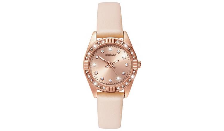 Buy Sekonda Ladies Rose Gold Plated Stone Set Nude Strap Watch