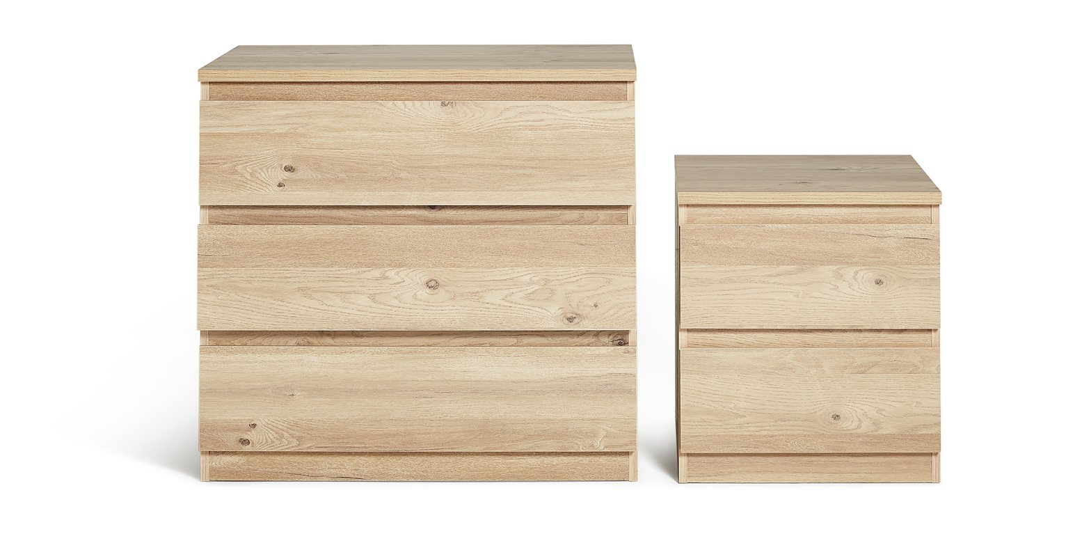 Argos Home Jenson Bedside & 3 Drawer Chest Set - Oak Effect