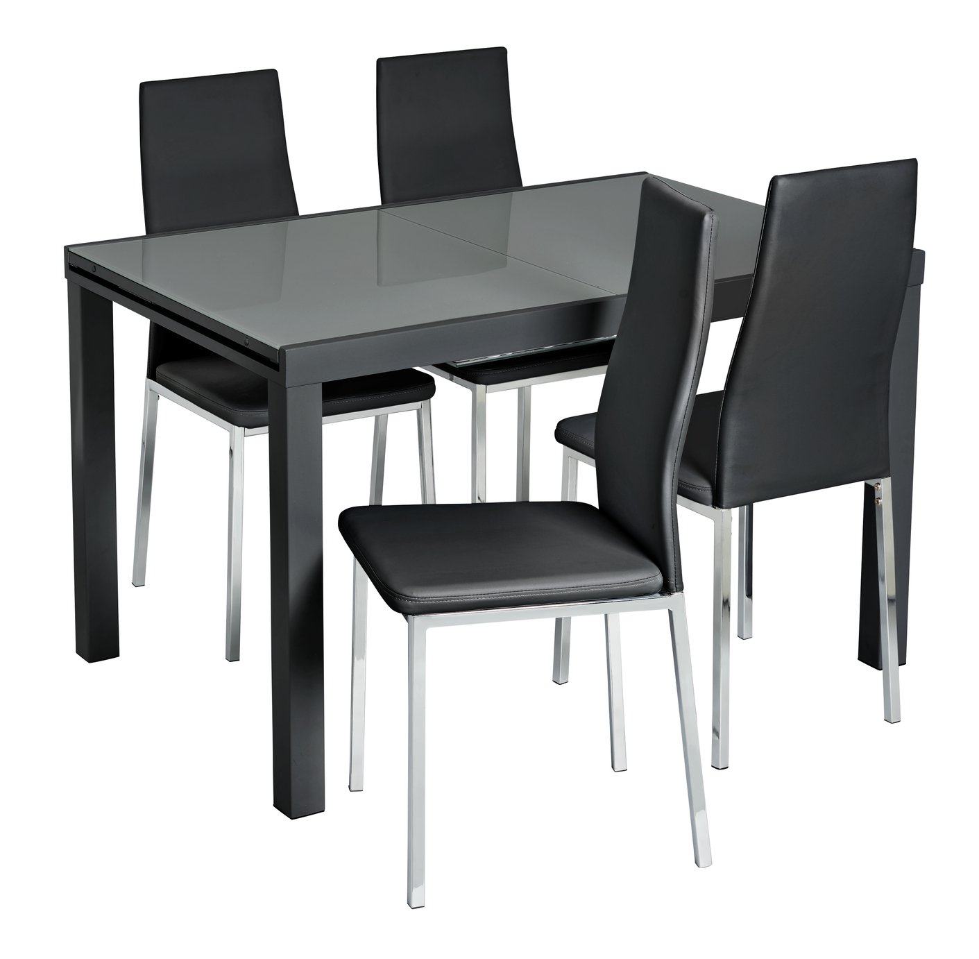 Argos Home Anton Glass Extending Table & 4 Black Chairs