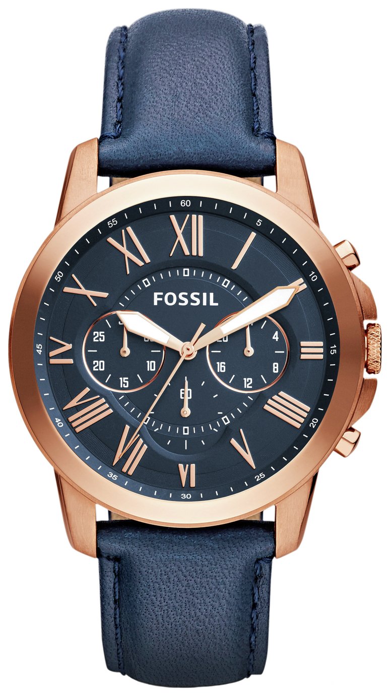 Fossil Grant Men's Chronograph Blue Leather Strap Watch
