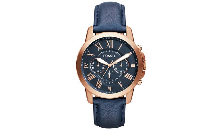 Buy Fossil Grant Men S Chronograph Blue Leather Strap Watch Men S Watches Argos