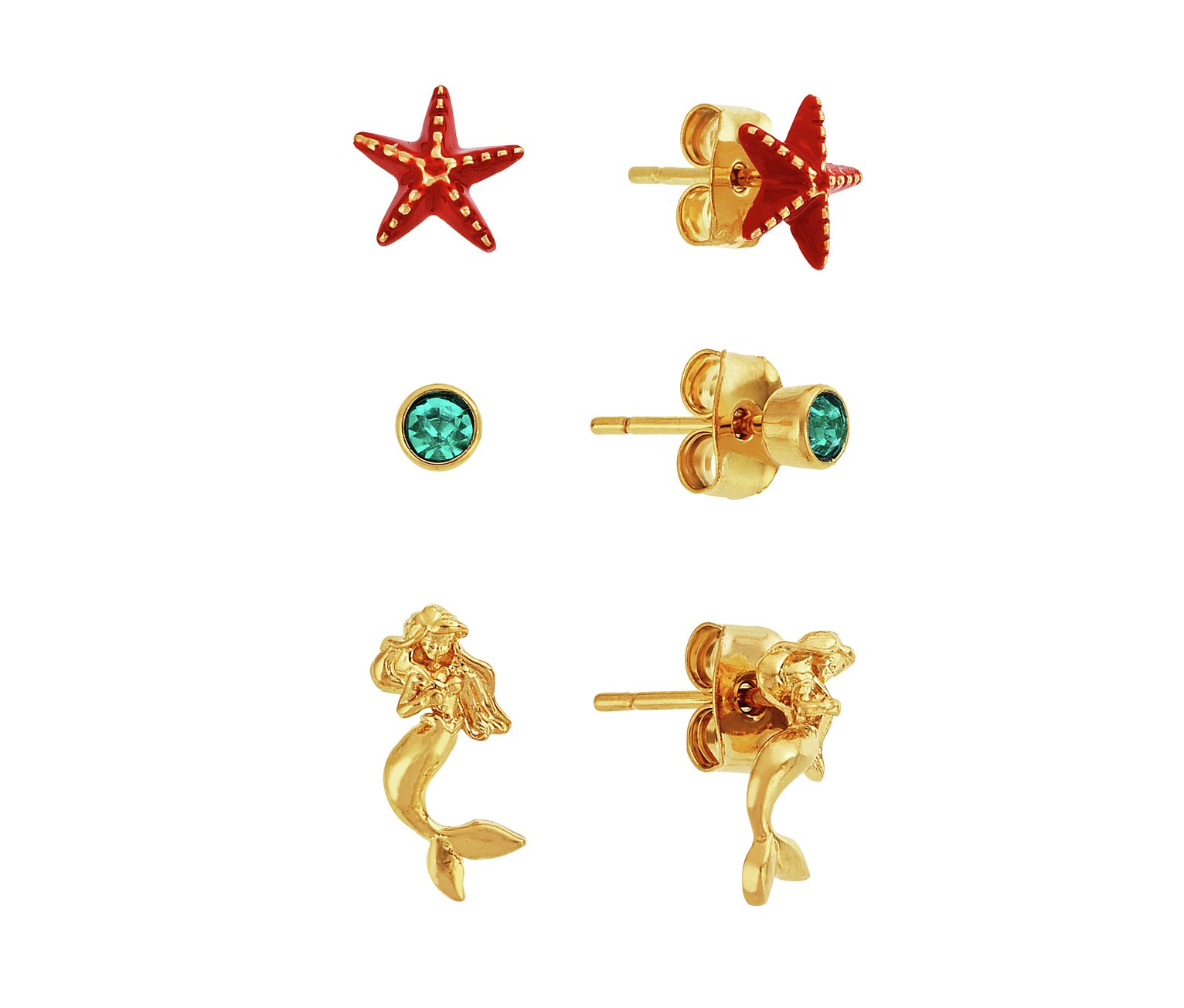 Disney Little Mermaid Crystal Set Stud Earrings - Set of 3