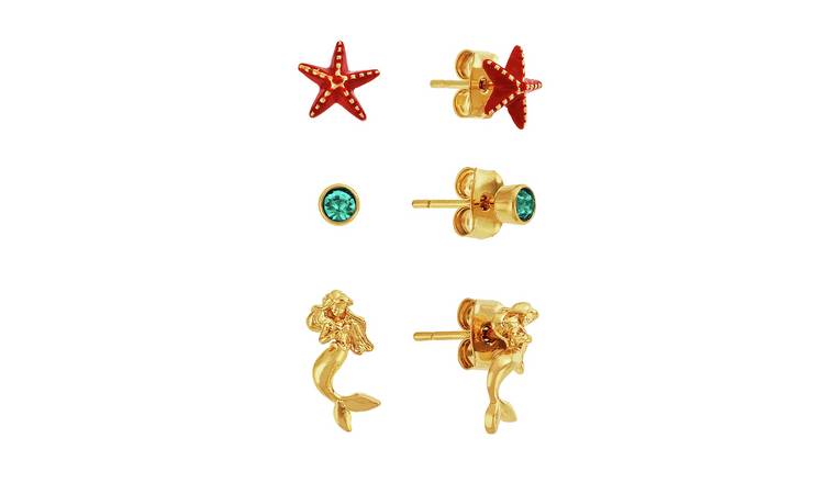 Disney Little Mermaid Crystal Set Stud Earrings - Set of 3