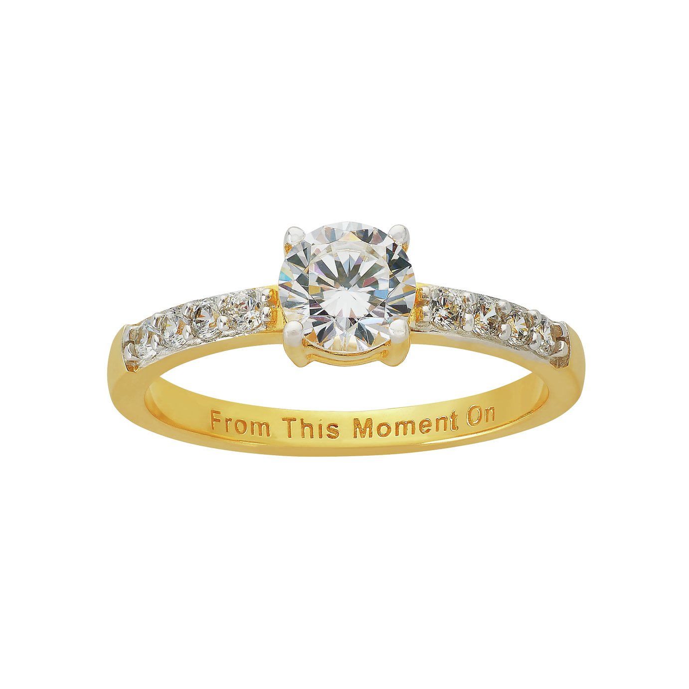 Moon & Back Gold Plated Silver Cubic Zirconia Message Ring