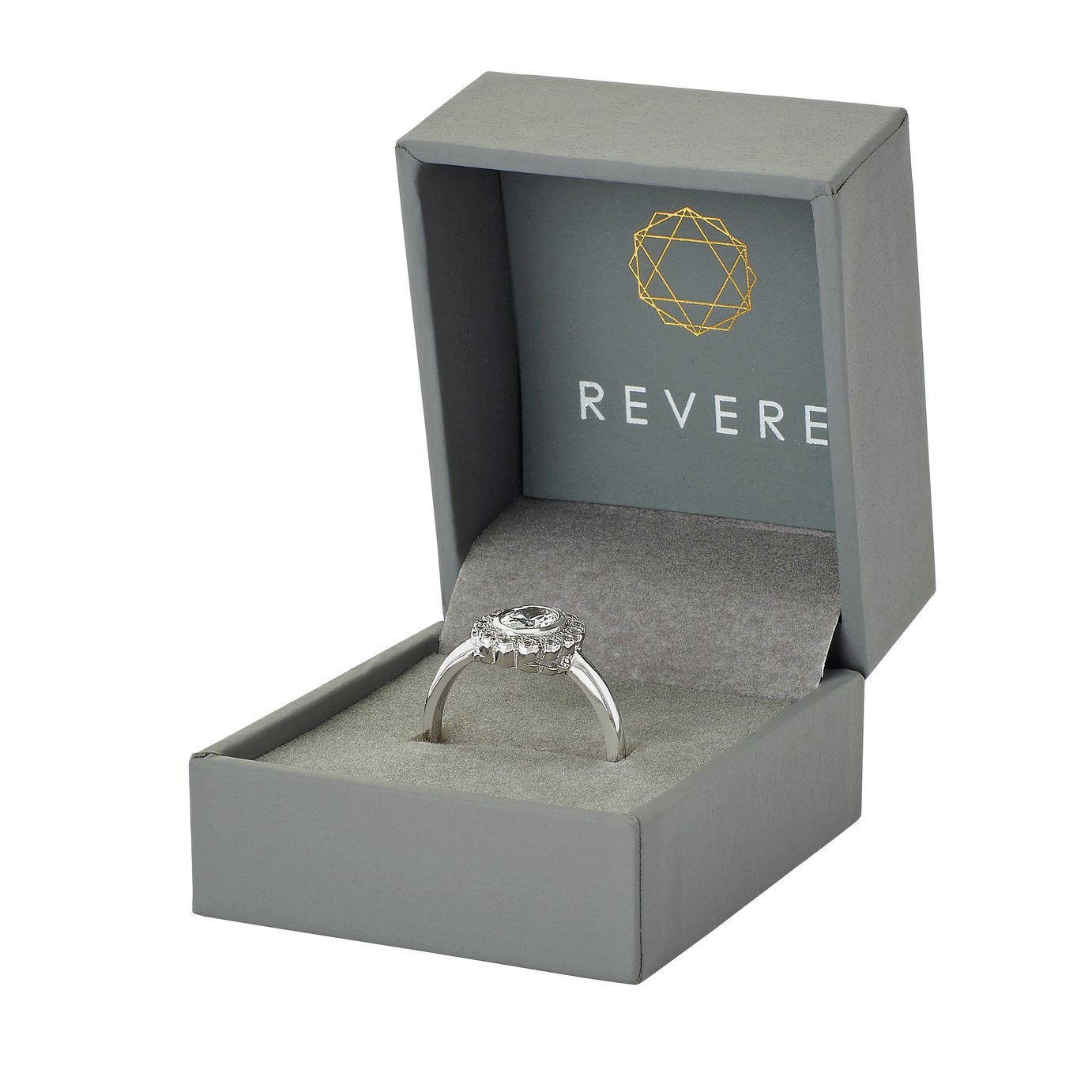 Revere Sterling Silver Vintage Style CZ Oval Halo Ring