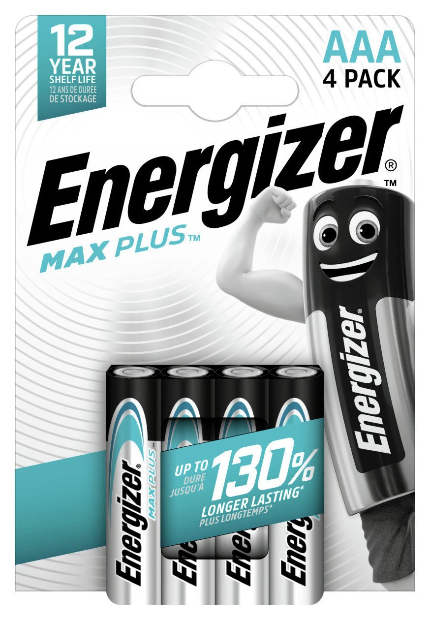 Energizer Max Plus AAA Alkaline Batteries - Pack of 4