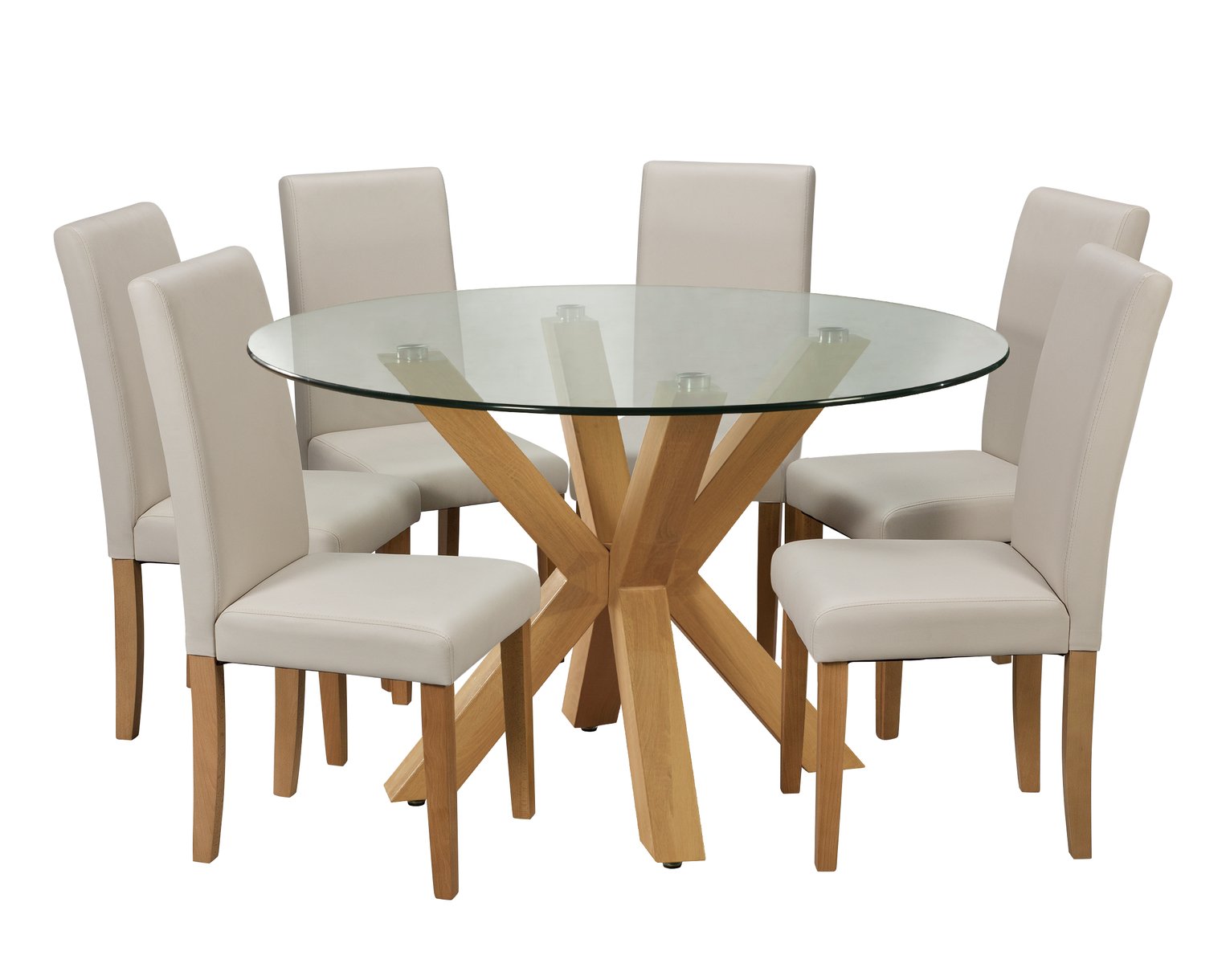 Argos Home Alden Glass Dining Table & 6 Cream Chairs