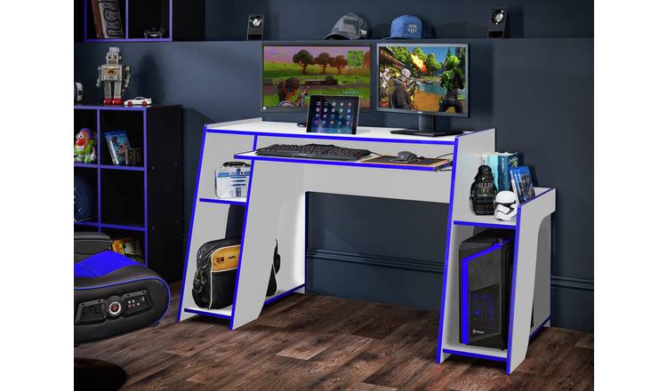 Buy Virtuoso Horizon Gaming Desk Blue and White Desks Argos