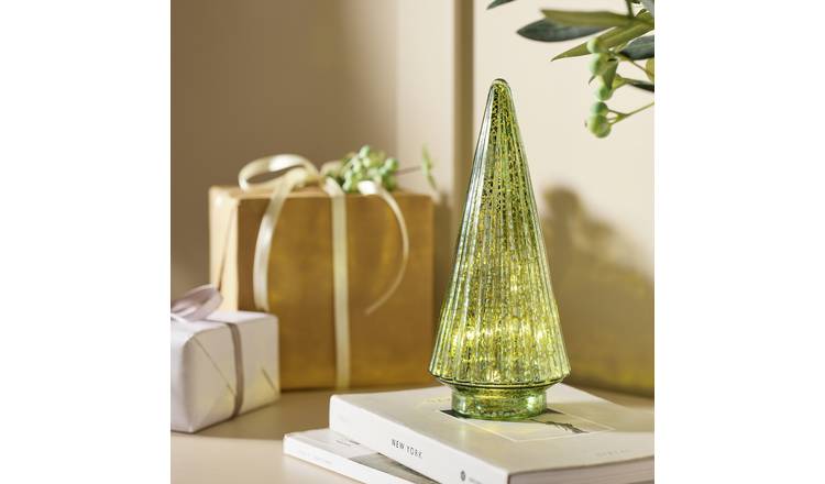 Argos Home Ribbed Glass Light Up Tree Christmas Decoration