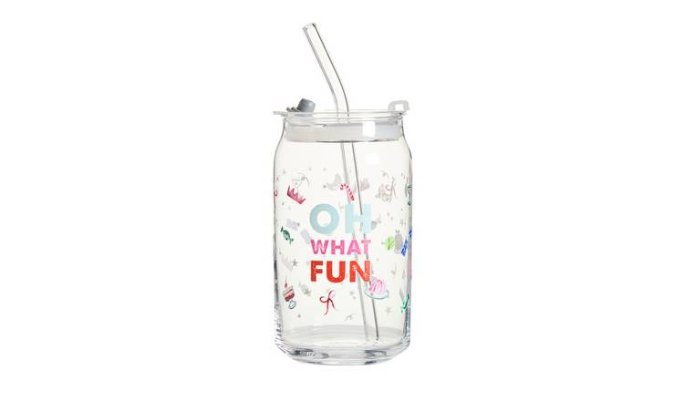 Argos Home Oh What Fun Printed Glass Straw Cup