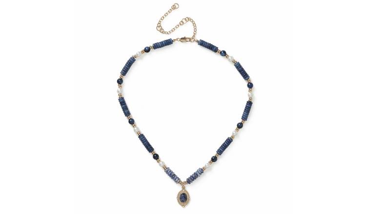 Freedom Beaded Blue Pendant Necklace